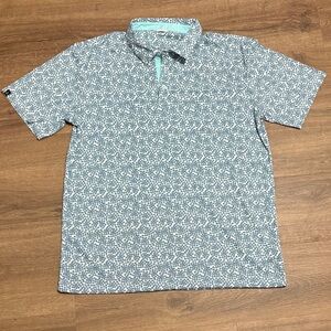 Swannies Golf Men's Patterned Short Sleeve Polo Shirt Light Blue and White Sz XL